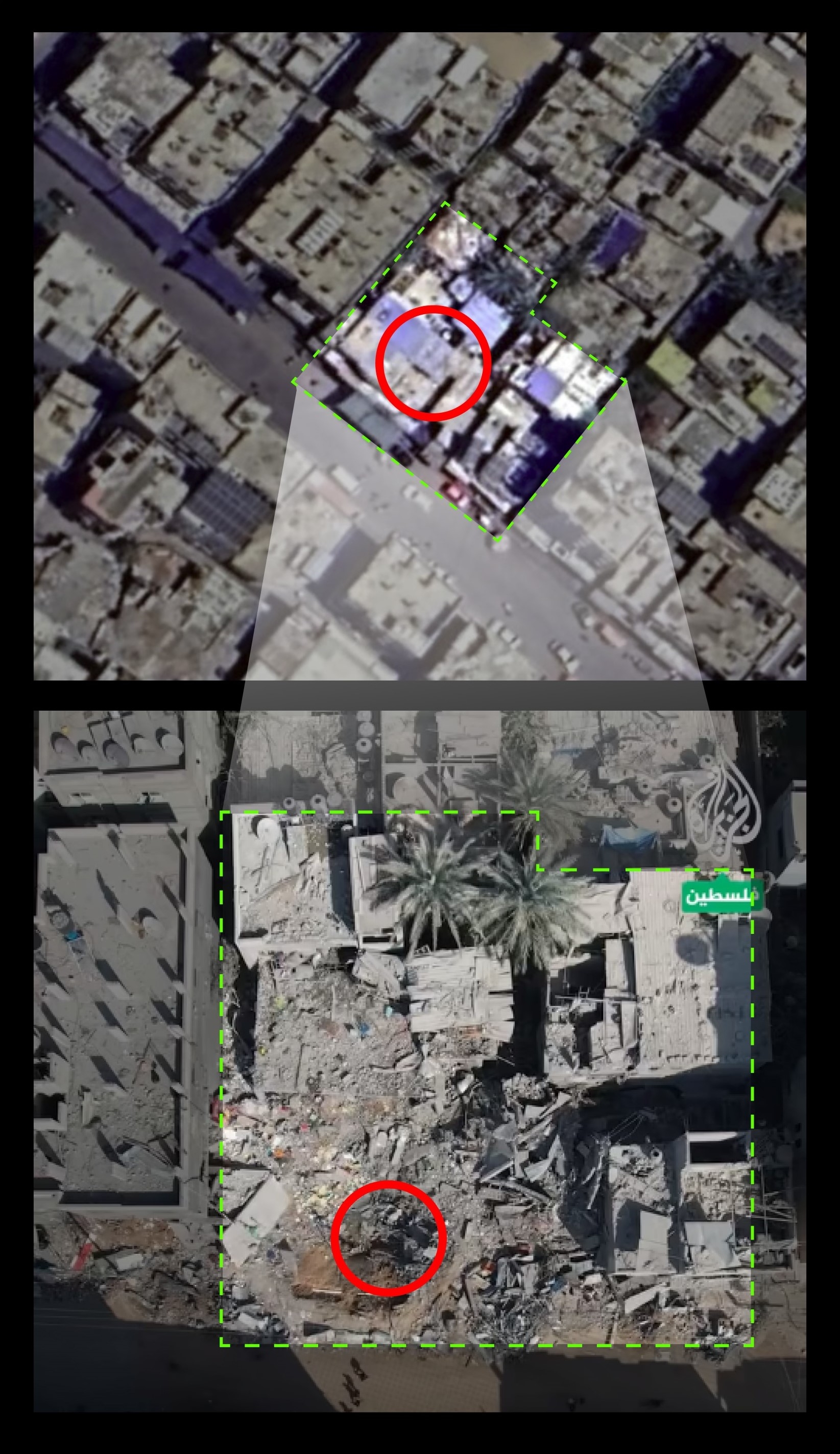 Comparison between satellite imagery and images from aerial footage.