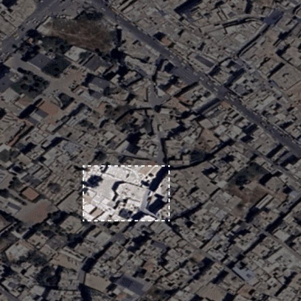 Satellite imagery of the Saint Porphyrius church attacked by Israel.